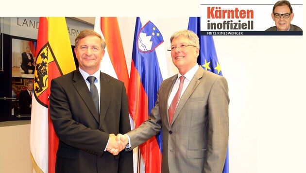 Der slowenische Außenminister Karl Erjavec und LH Peter Kaiser (Bild: Uta Rojsek-Wiedergut)