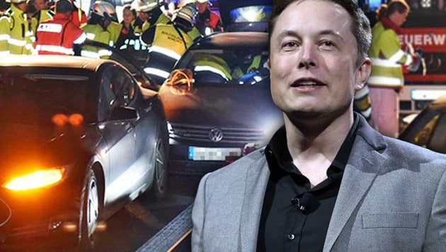 Tesla-Chef Elon Musk zahlt dem deutschen Lebensretter die Repartur seines Teslas. (Bild: AFP/KEVORK DJANSEZIAN, Feuerwehr München)