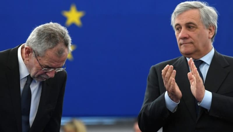 Alexander Van der Bellen und EU-Parlamentspräsident Antonio Tajani (Bild: AFP)