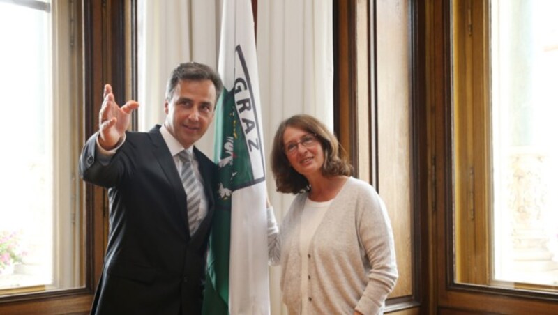 Der Grazer Bürgermeister Siegfried Nagl und Elke Kahr (KPÖ) (Bild: Krone)