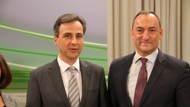 Missstimmungen ausgeräumt: VP-Chef Nagl und FP-Chef Eustacchio starten Koalitionsverhandlungen. (Bild: Kronenzeitung)