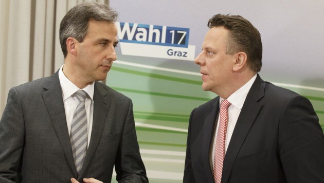 Siegfried Nagl (ÖVP) und Michael Ehmann (SPÖ) nach der Graz-Wahl (Bild: APA/ERWIN SCHERIAU)