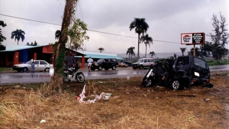 Der Jeep, in dem Austropop-Star Falco in Puerta Plata (Dominikanische Republik) starb (Bild: APA/MERLIN)