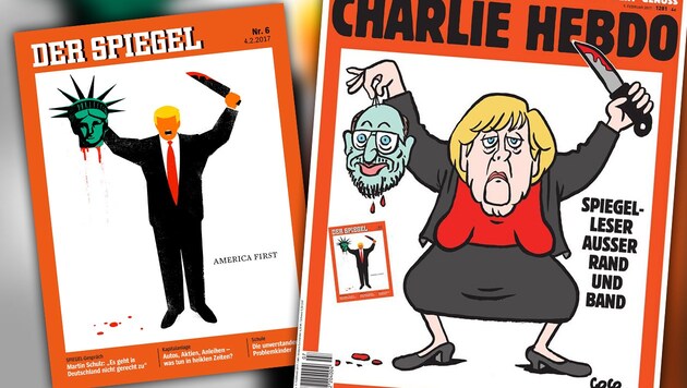 (Bild: facebook.com/Charlie Hebdo, facebook.com/DerSpiegel)