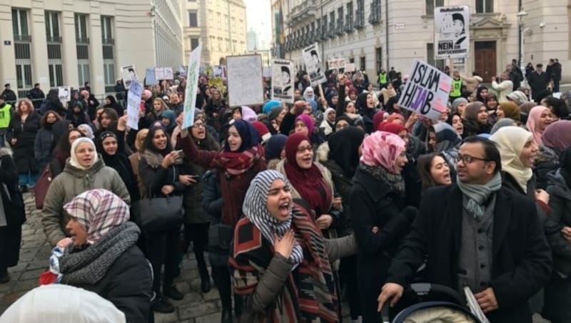 Muslime demonstrierten gegen das geplante Integrationspaket in Wien. (Bild: krone.tv)