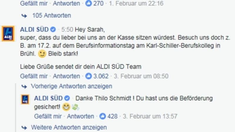 Aldi Süd lädt Sarah Lombardi um Berufsinformationstag ein. (Bild: facebook.com)