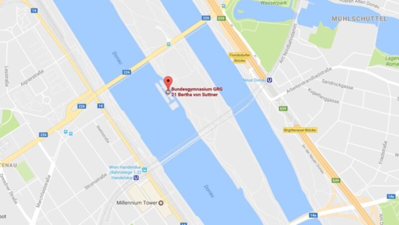 Am Donauinselplatz kam es zur Massenfestnahme. (Bild: google.com/maps)