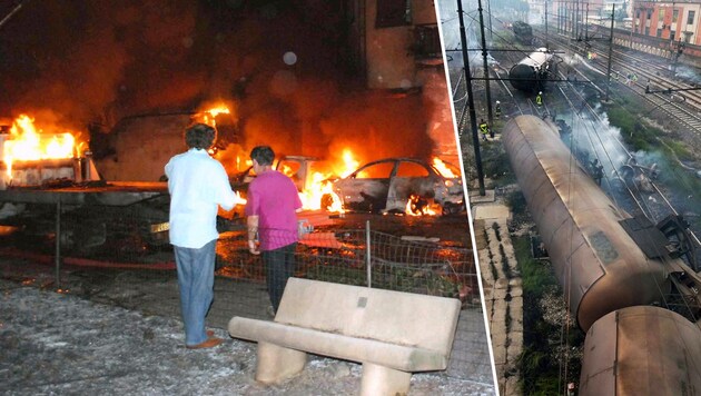 Die Explosion des ausgetretenen Gases löste in Viareggio einen Großbrand aus. 32 Menschen starben. (Bild: AFP/Vigili del Fuoco, AFP/STR)