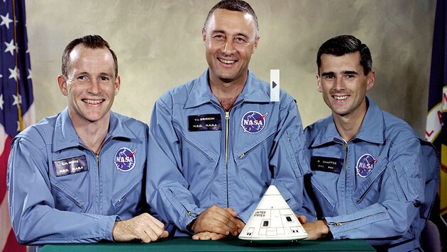 (v.l.n.r.) Edward H. White II, Virgil I. "Gus" Grissom und Roger B. Chaffee (Bild: Johnson Space Center)