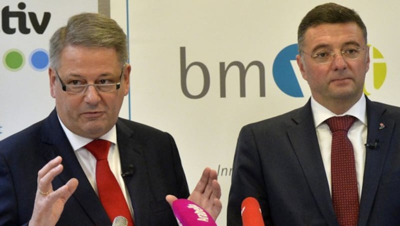 Umweltminister Andrä Rupprechter und Verkehrsminister Jörg Leichtfried (Bild: APA/HERBERT PFARRHOFER)