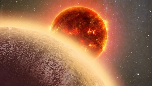 Künstlerische Darstellung des Exoplaneten "GJ1132b" - im Hintergrund sein Stern, ein Roter Zwerg (Bild: MIT/Dana Berry)