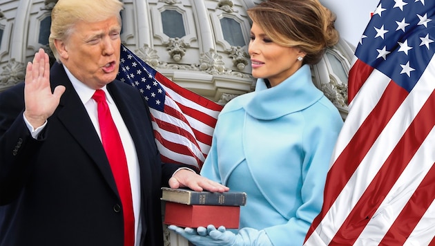 Trump mit Ehefrau Melania bei seiner erster Angelobung (Bild: AP)