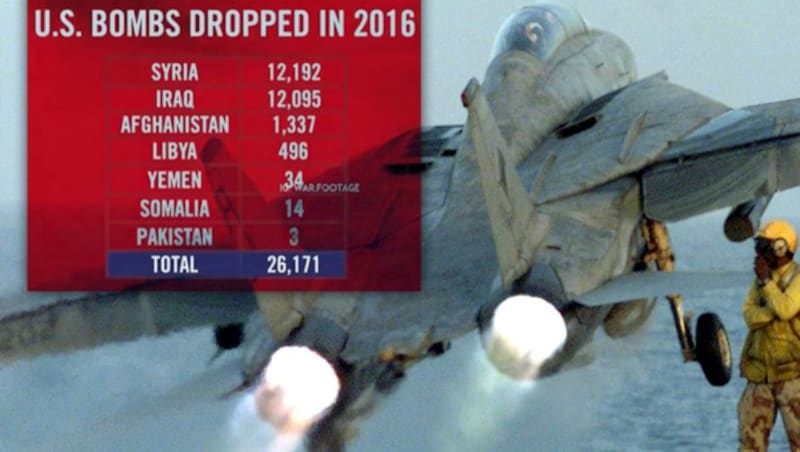 Im Schnitt haben die USA im Vorjahr stündlich drei Bomben abgeworfen. (Bild: AFP, Instagram.com)