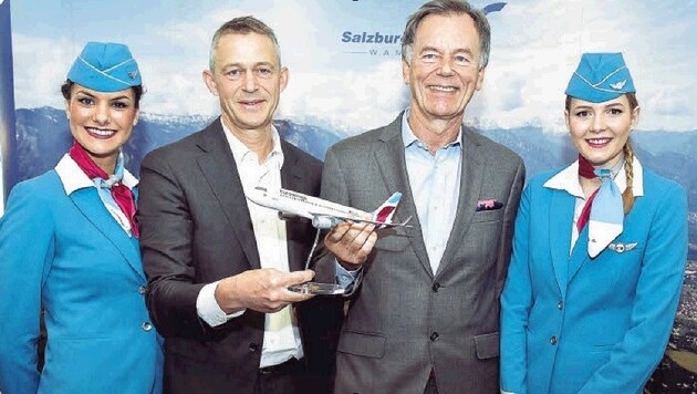 Eurowings-Geschäftsführer Michael Knitter & Salzburg-Airport-Chef Roland Hermann ready for take-off. (Bild: Wolfgang Weber)