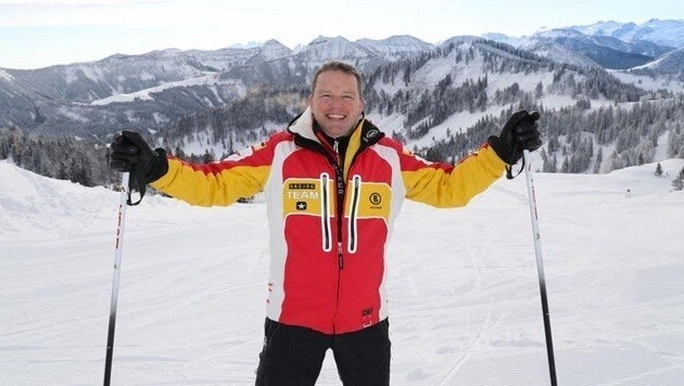 Ein strahlender Minderheitseigentümer Albert Ebner bei seinem ersten Skitag in Gaißau-Hintersee (Bild: Franz Neumayr)
