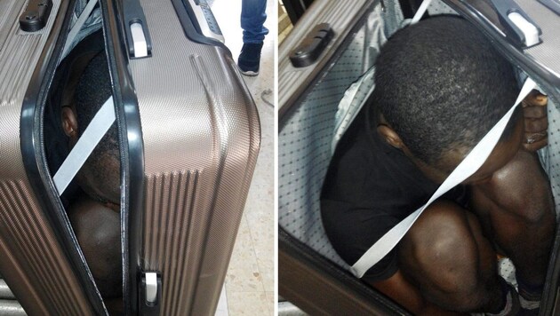In einem Koffer versteckt wollte dieser Mann illegal in die spanische Enklave Ceuta gelangen. (Bild: EPA)