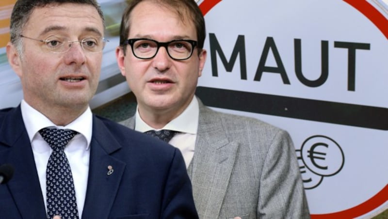 Auf Konfrontationskurs: Verkehrsminister Leichtfried (li.) und sein deutscher Amtskollege Dobrindt (Bild: APA/ROLAND SCHLAGER, APA/AFP/EMMANUEL DUNAND, dpa)