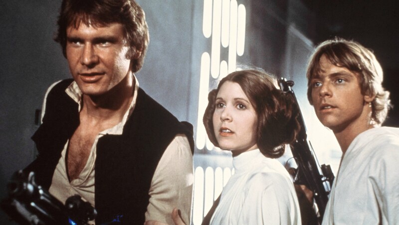 Harrison Ford, Carrie Fishe és Mark Hamill mint Han Solo, Leia hercegnő és Luke Skywalker. (Bild: AP)