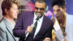 David Bowie, George Michael, Prince (v.l.) (Bild: APA/HERBERT PFARRHOFER, AFP/BERTRAND GUAY, ORF)