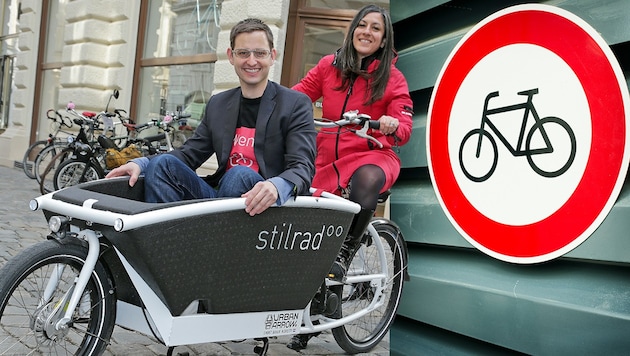 Fahrradbeauftragter Martin Blum mit Wiens Vizebürgermeisterin Maria Vassilakou (Bild: Klemens Groh, thinkstockphotos.de)