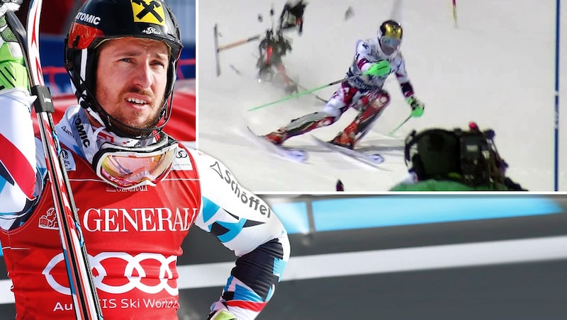 Im Jahr 2015 war beinahe eine TV-Drohne auf Marcel Hirscher gekracht. (Bild: Krone, AP)