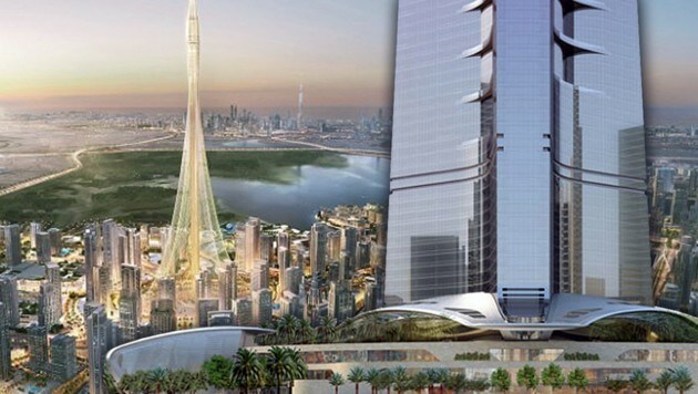 Das Duell: "The Tower" in Dubai (li.) gegen "Jeddah Tower" in Saudi Arabien. (Bild: PRNews)