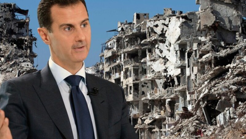 Assad hat seinen "Sieg gegen die Terroristen" in Syrien verkündet. (Bild: AP, AFP/SANA)