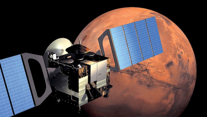 Künstlerische Illustration: „Mars Express“ im Orbit um den Roten Planeten