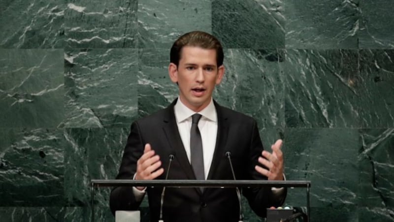 Sebastian Kurz während einer Rede vor der UNO (Bild: The Associated Press)