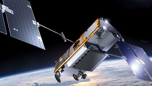 Künstlerische Darstellung: Ein Satellit der "Iridium-NEXT"-Flotte im Erdorbit. (Bild: Thales Alenia Space)