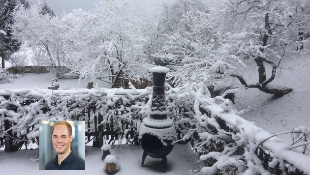 Josef Lukas (kl. Foto) sagt bis zu 15 Grad voraus, obwohl´s in Eberschwang gestern Schnee gab (Bild: Josef Rosenlechner, Andreas Scheiblecker)