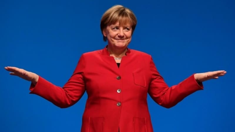 Die bestens gelaunte Angela Merkel (Bild: APA/AFP/TOBIAS SCHWARZ)