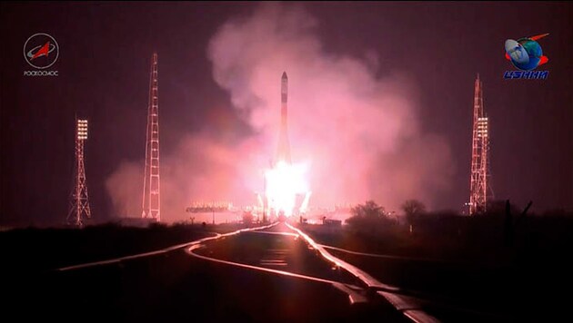 Der Start des Raumfrachters an Bord einer "Sojus"-Rakete in Kasachstan (Bild: Roscosmos)