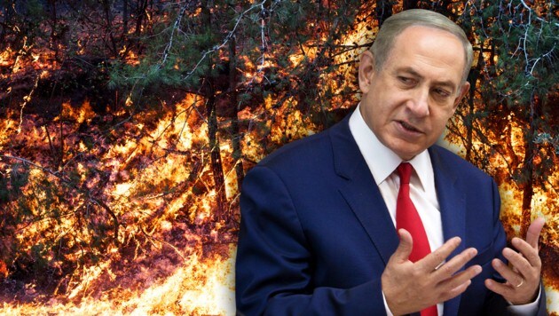 Premier Netanyahu will die "Terroristen" bestrafen, die die Brände gelegt haben sollen. (Bild: AFP/JACK GUEZ, AFP/MENAHEM KAHANA)