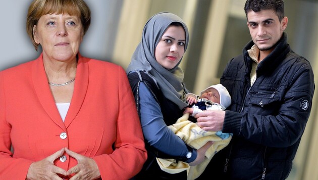 Das syrische Paar (re.) benannte ihre kleine Tochter nach der deutschen Kanzlerin Angela Merkel. (Bild: EPA/MONIKA SKOLIMOWSKA, EPA/ARMANDO BABANI)