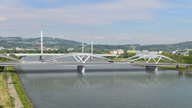 Die Fertigstellung der neuen Linzer Eisenbahnbrücke ist für den Herbst 2020 vorgesehen. (Bild: Marc Mimram Architecte)