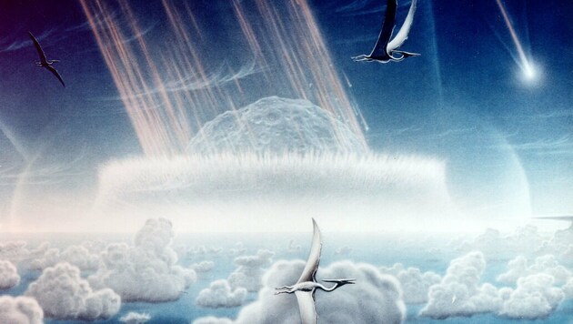 Künstlerische Darstellung des Chicxulub-Asteroideneinschlags (Bild: NASA/JPL/Donald E. Davis)