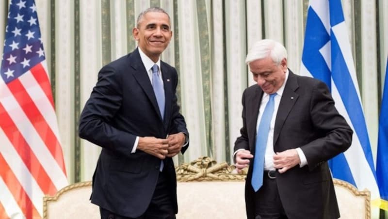 Obama und der griechische Präsident Prokopis Pavlopoulos (Bild: AFP)