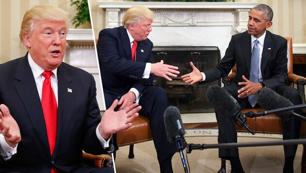 Donald Trump zu Gast bei Barack Obama im Weißen Haus (Bild: AP, AFP/JIM WATSON)