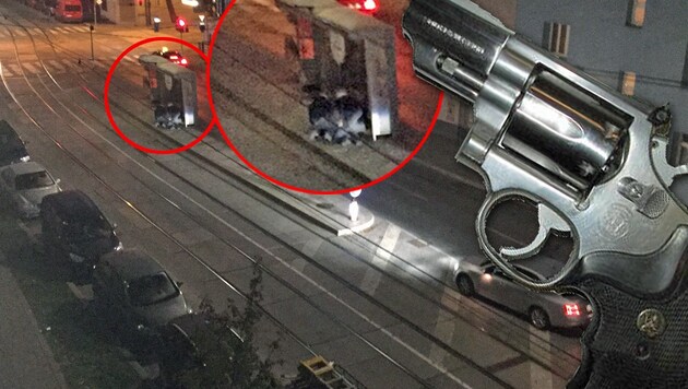 Ein Zeuge hielt die Festnahme des Schützen durch die beiden Kripo-Männer auf einem Handyfoto fest. (Bild: "Krone"-Leserreporter, Polizei)