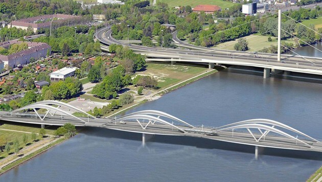 Wie die neue Donaubrücke aussehen soll, steht fest. Offen ist, wer sie wie hoch finanzieren soll. (Bild: Linz AG)
