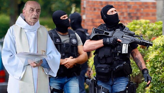 Priester Jacques Hamel, der in der Normandie brutal ermordet wurde; Spezialeinheiten der Polizei (Bild: APA/AFP/http://ser-ta-paroisse.over-blog/HO, AP)