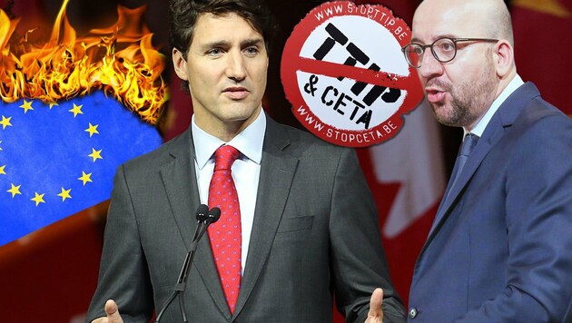 Kanadas Premier Trudeau (li.) und sein belgischer Kollege Michel (Bild: thinkstockphotos.de, AFP)