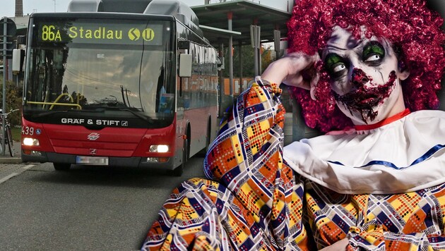 Der Grusel-Clown randalierte in einem Bus der Linie 86A in der Station Vernholzgasse in Donaustadt. (Bild: Peter Tomschi, thinkstockphotos.de)