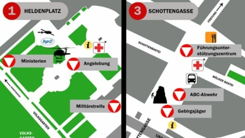 Leistungsschau: Am Heldenplatz, in der Schottengasse, um das Burgtheater, auf der Freyung und am Hof (Bild: Bundesheer)