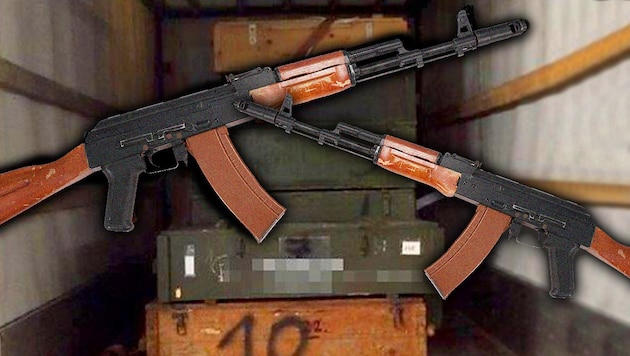 In diesen Kisten, die der Lkw geladen hatte, waren die Waffen verstaut - darunter etliche AK-47. (Bild: thinkstockphotos.de, Polizei)