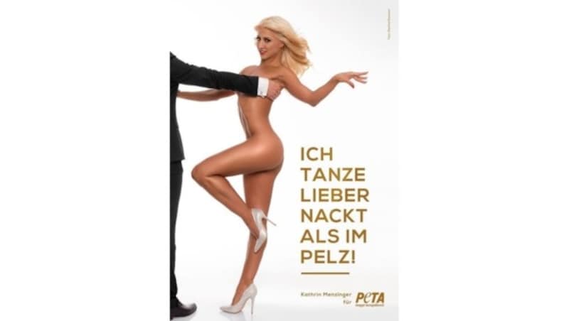 Profi-Tänzerin Menzinger zieht für PeTA blank. (Bild: PeTA)