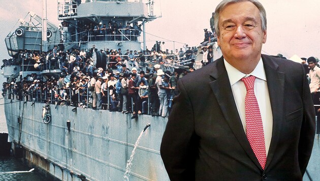 UNO-Chef Antonio Guterres will eine Verteilung nach dem Vorbild der "Boat People" aus Vietnam. (Bild: AP, AFP)