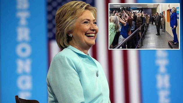 Hillary Clinton selbst wollte, dass möglichst viele ihrer Fans Selfies machen. (Bild: APA/AFP/GETTY IMAGES/JUSTIN SULLIVAN, Barbara Kinney)
