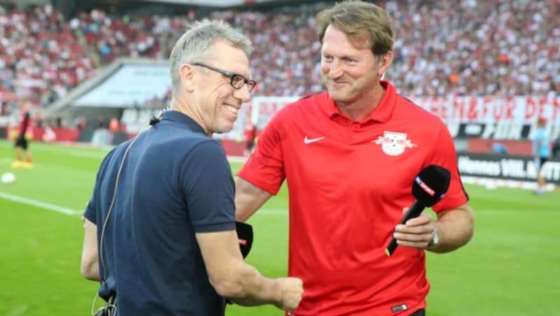 Köln-Trainer Peter Stöger und Leipzig-Coach Ralph Hasenhüttl (Bild: GEPA)